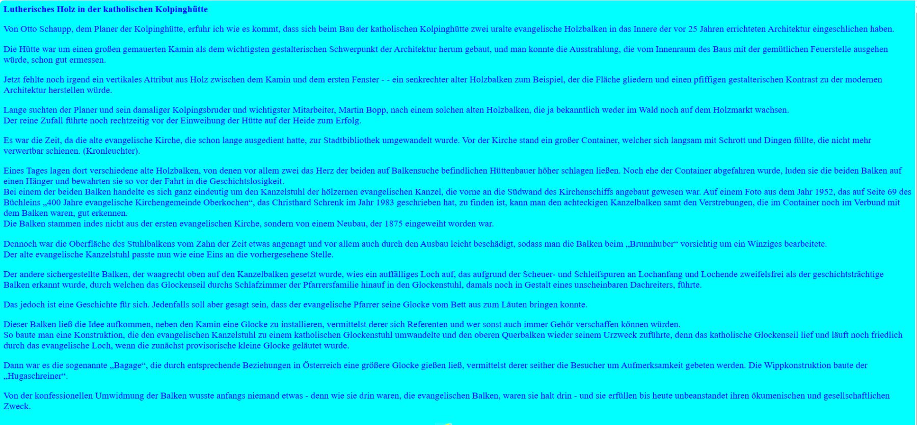 Lutherisches Holz in der katholischen Kolpinghütte