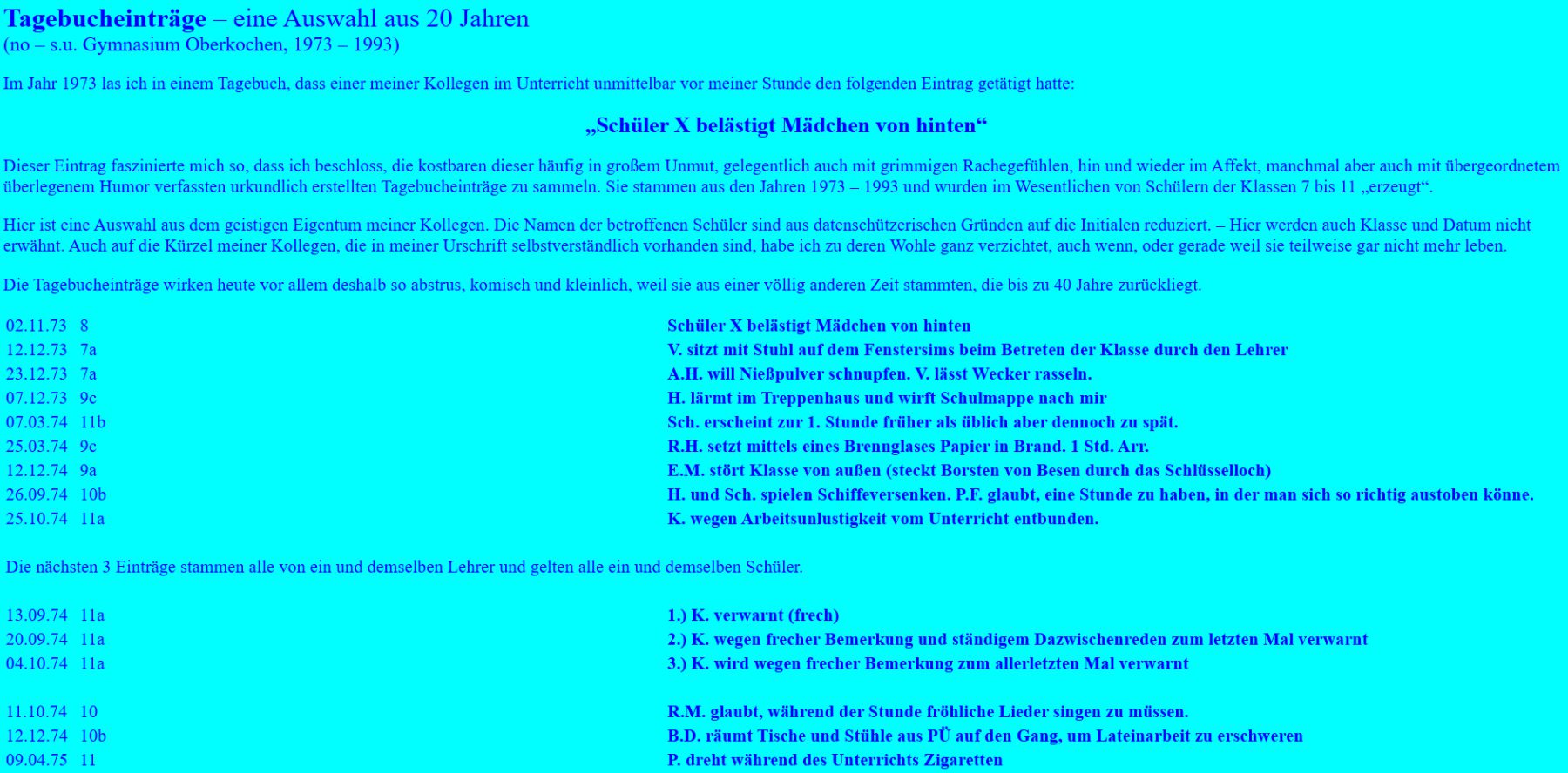 Tagebucheinträge - eine Auswahl aus 20 Jahren 1